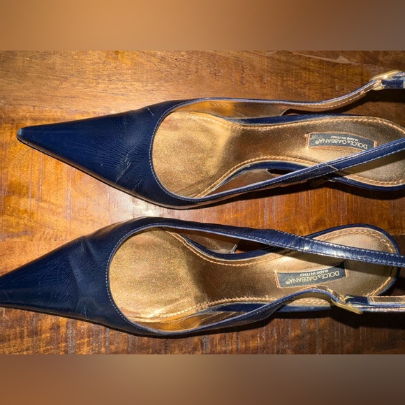Dolce & Gabbana Women's Dark Blue Patent Slingback Heels Size 38.5 - Picture 2 of 9